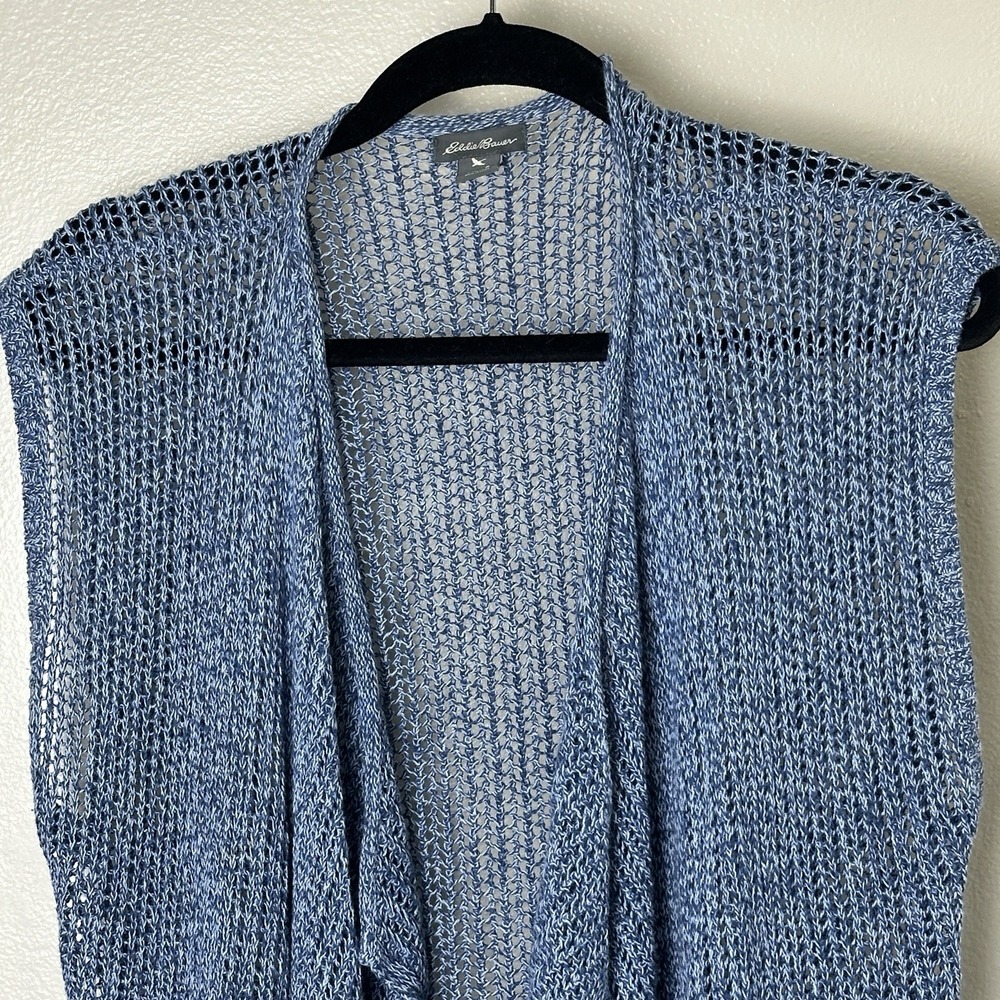 Eddie Bauer‎ Vest Sweater Women's Small Blue Long Pockets Coastal Cottage Boho - Picture 2 of 5